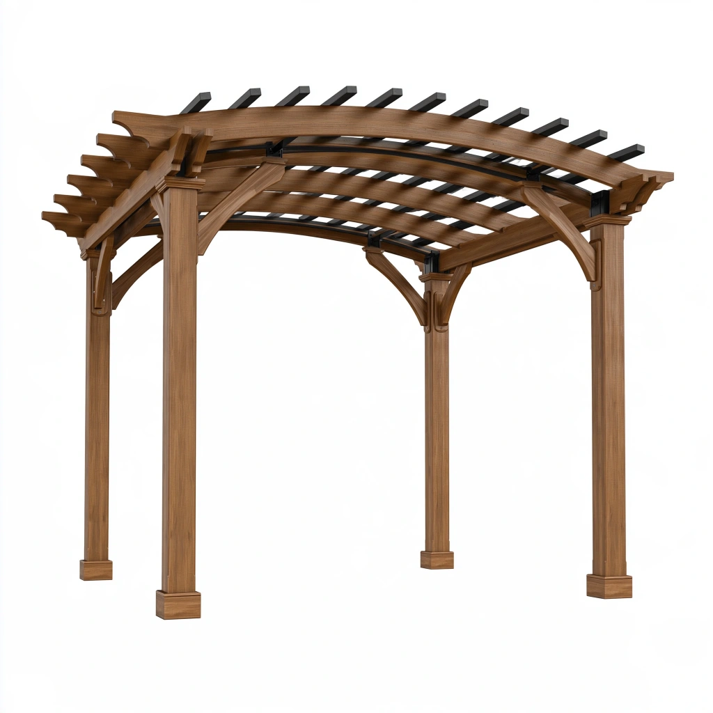 Pergola ogrodowa 300 x 300 x 240 cm drewniana brązowa z łukowym dachem
