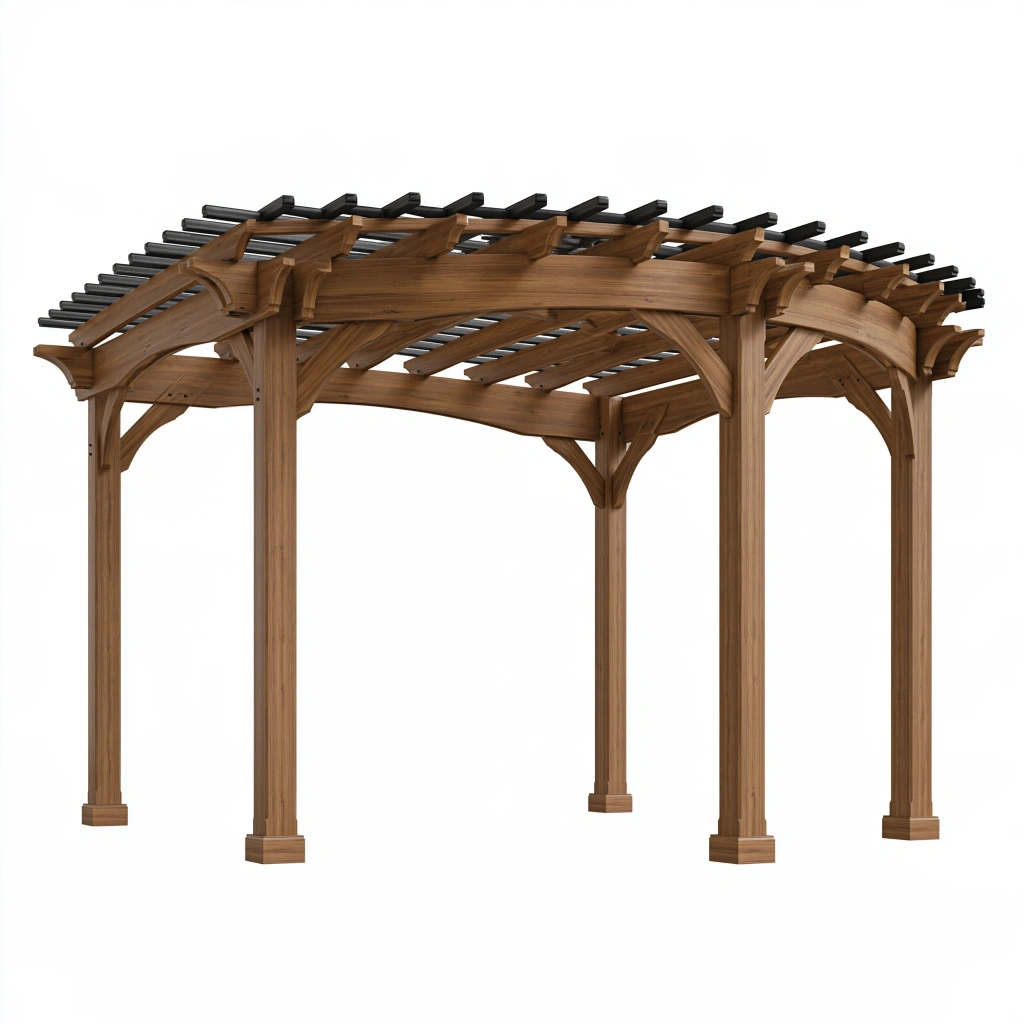 Pergola ogrodowa 300 x 300 x 240 cm drewniana brązowa z listwowym dachem