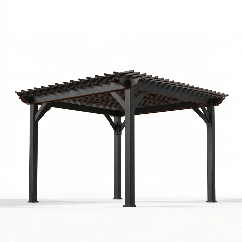 Pergola ogrodowa 300 x 300 x 240 cm z drewna czarna - zadaszenie listwowe