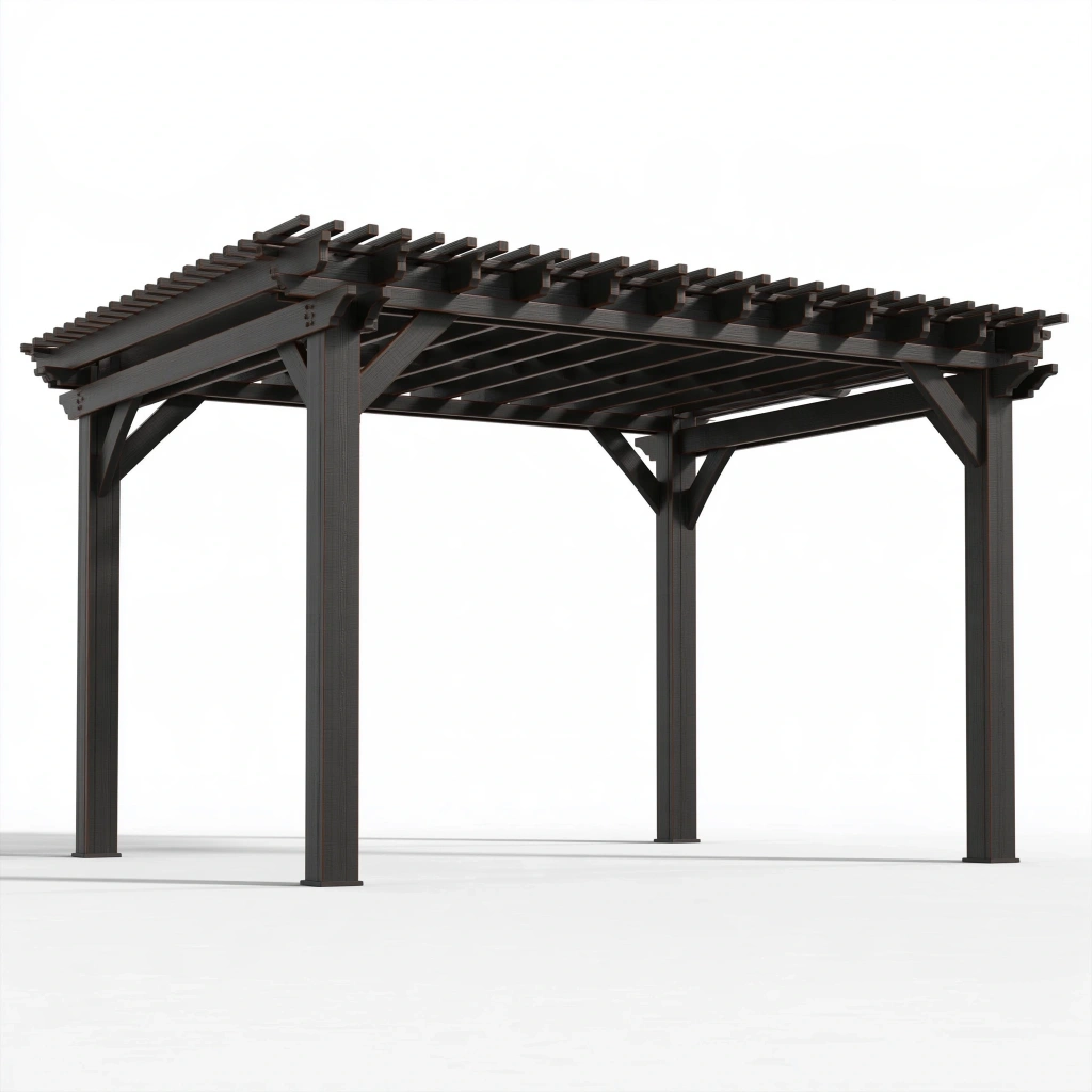Pergola ogrodowa 300 x 300 x 240 cm z drewna ciemnobrązowa - ażurowe zadaszenie