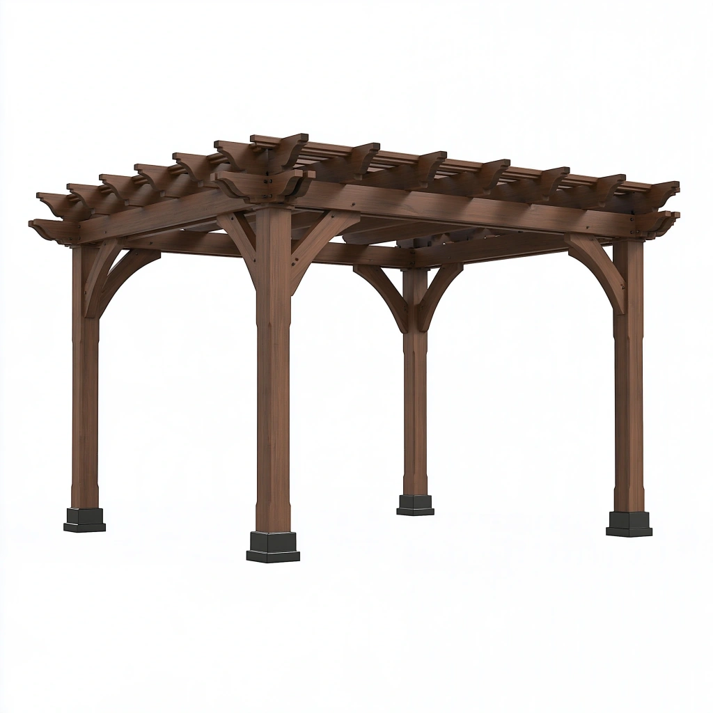 Pergola ogrodowa 400 x 300 x 250 cm z drewna brązowa - konstrukcja z listwowym dachem