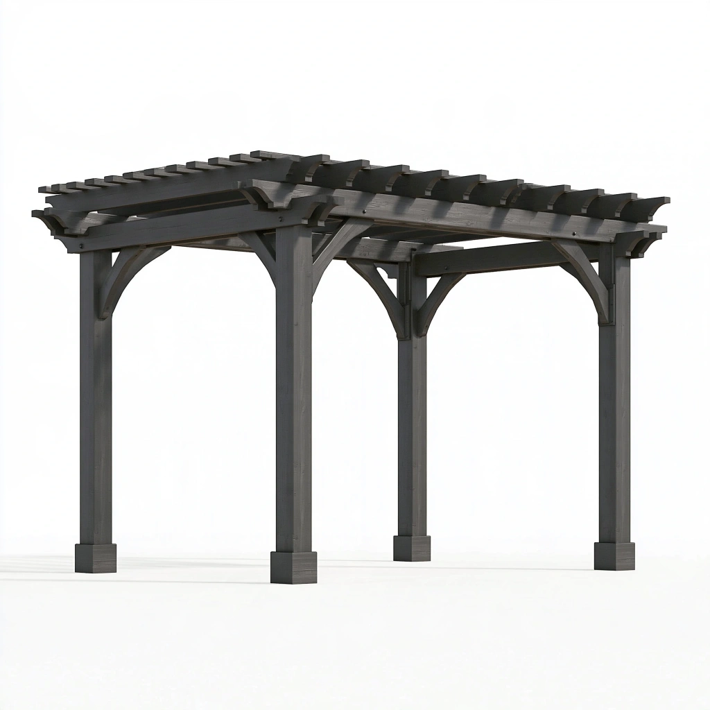 Pergola ogrodowa 300 x 300 x 230 cm z drewna w kolorze antracytowym - konstrukcja z otwartym dachem